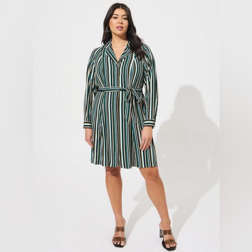 Torrid Black Multi Striped Rayon Wrap Collared Long Sleeve Dress Plus Size 1X